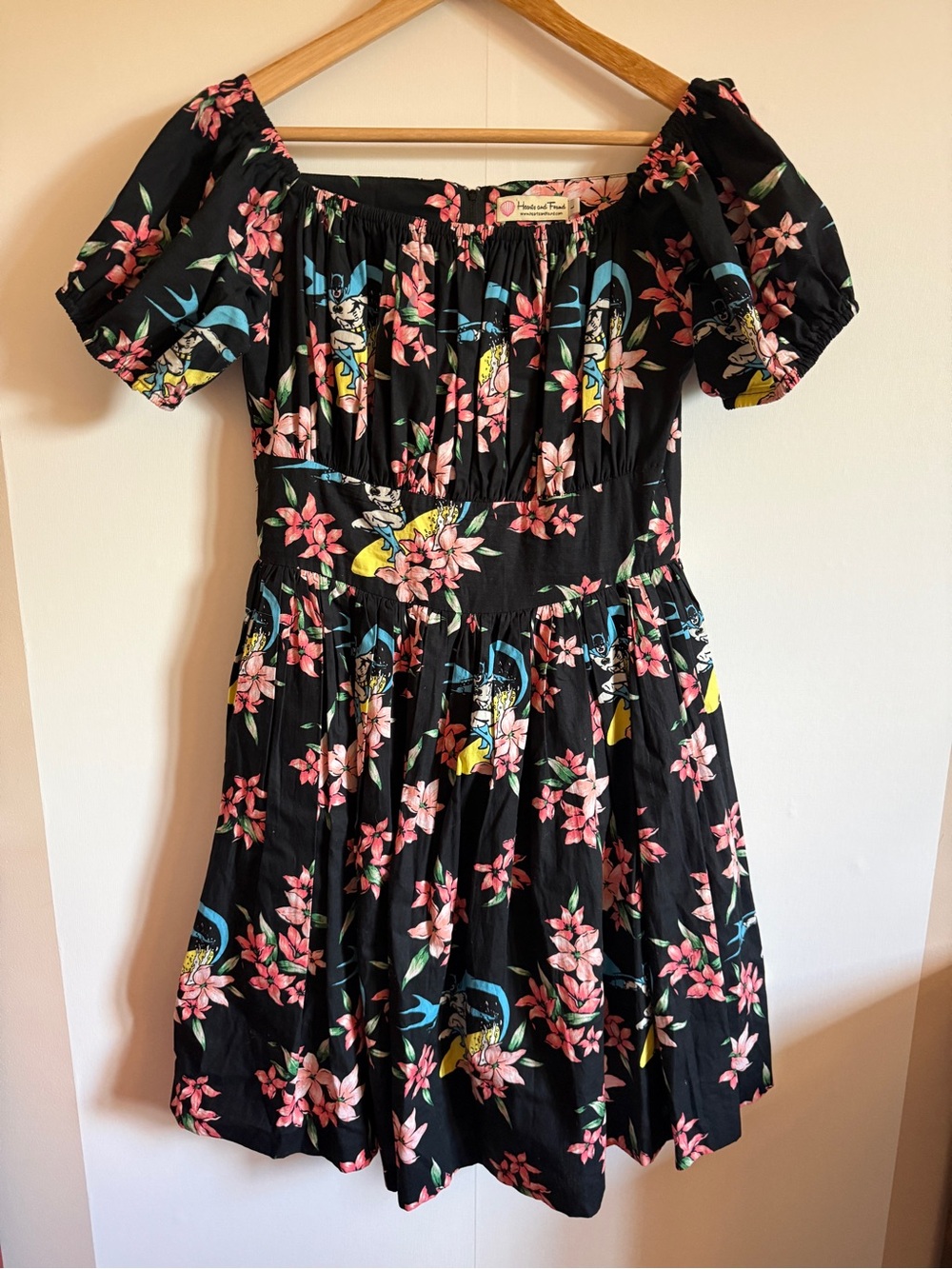 Hearts and Found Floral Off Shoulder Dress Puff Sleeve Fit Flare L
